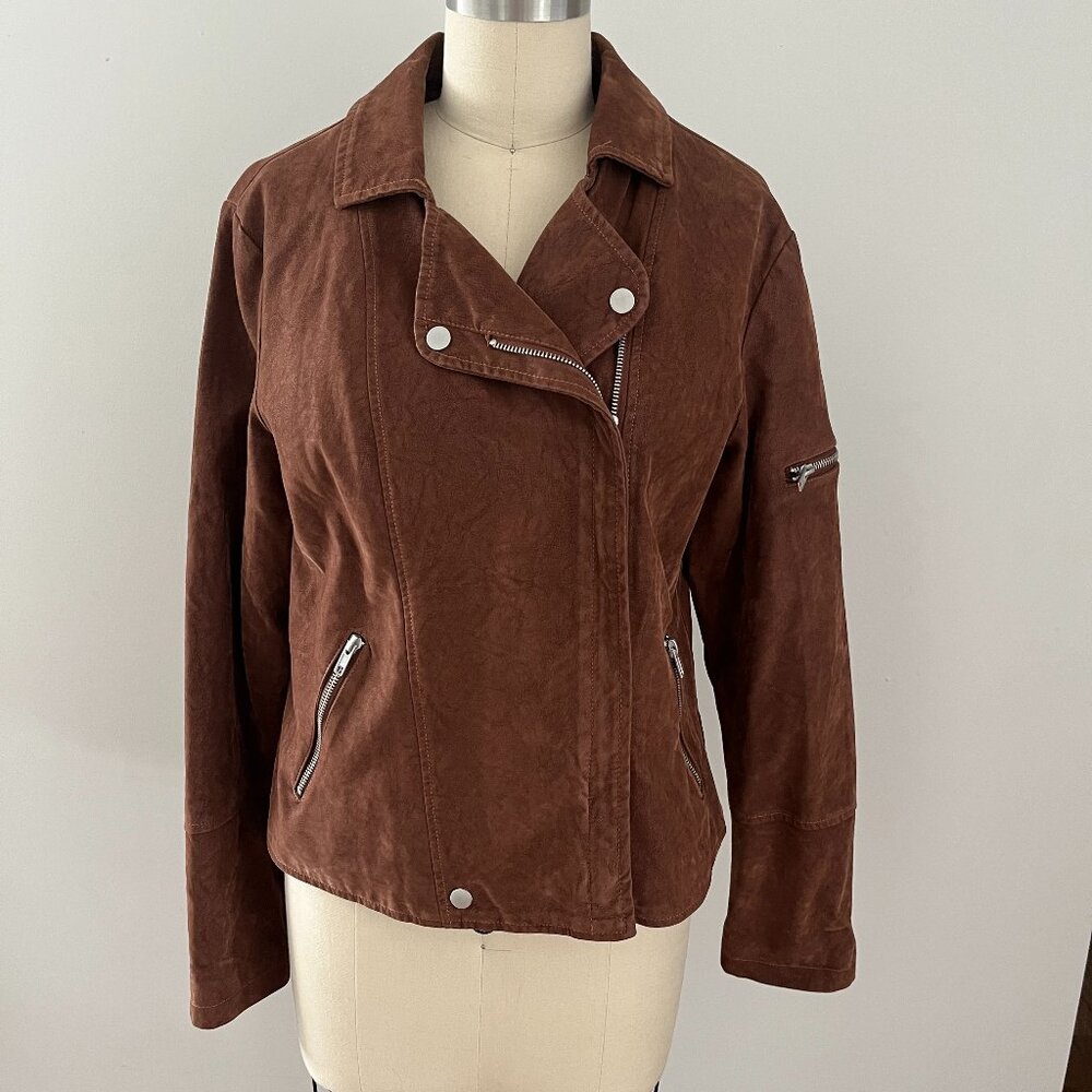 Mi Ami Brown Faux Suede Zippered Jacket Coat Boho Western Chic Edgy Moto Y2K M